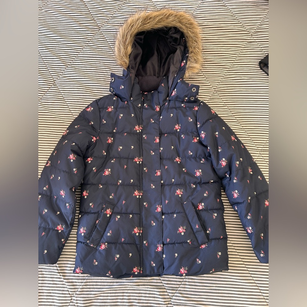 Gap Kids Large Blue Floral Puffer Jacket Winter Coat Large